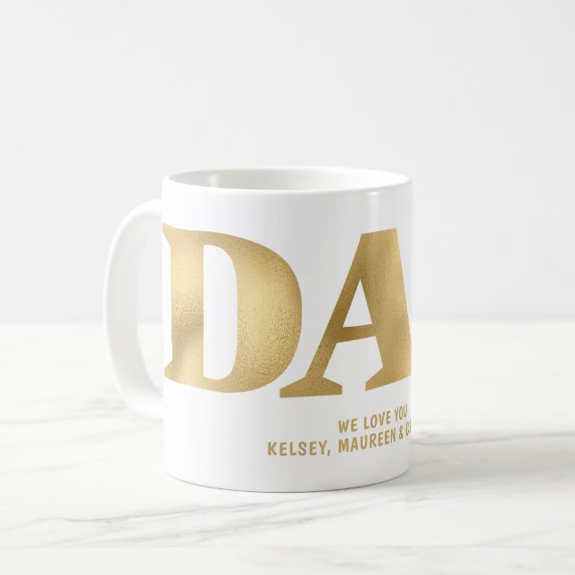 Mug Cadeau pour papa avec des noms d'enfants Or (Devant gauche)