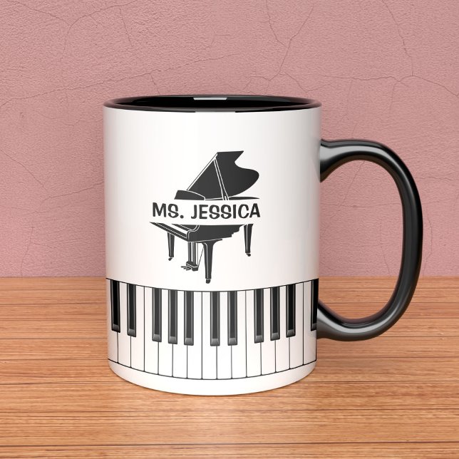 Mug Cadeau pour professeur de piano noir et blanc (Créateur téléchargé)