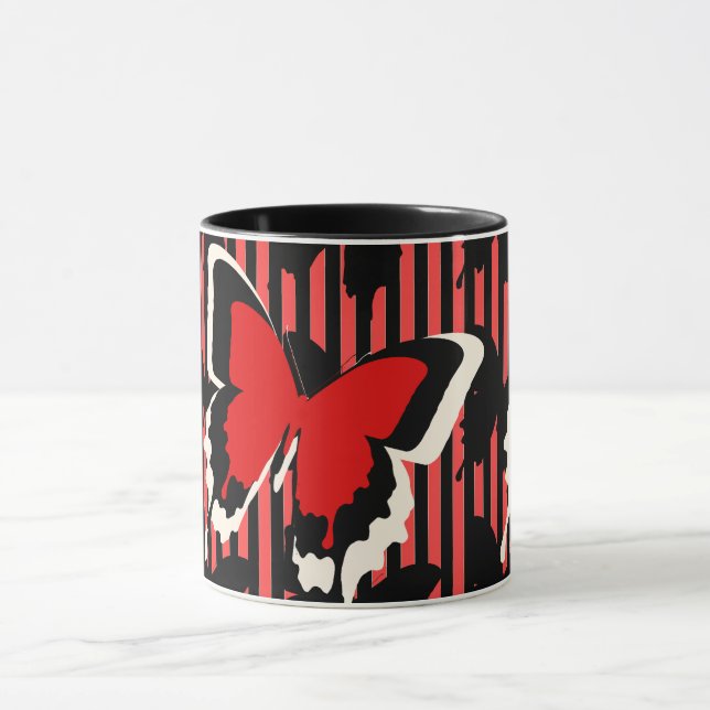 Mug Cadeau rayure papillon rouge pour pendaison de cré (Centre)