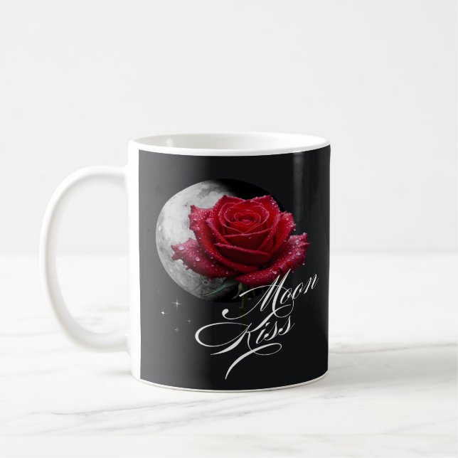 Mug Cadeau Romantique Rose Rouge Baiser de Lune (Gauche)