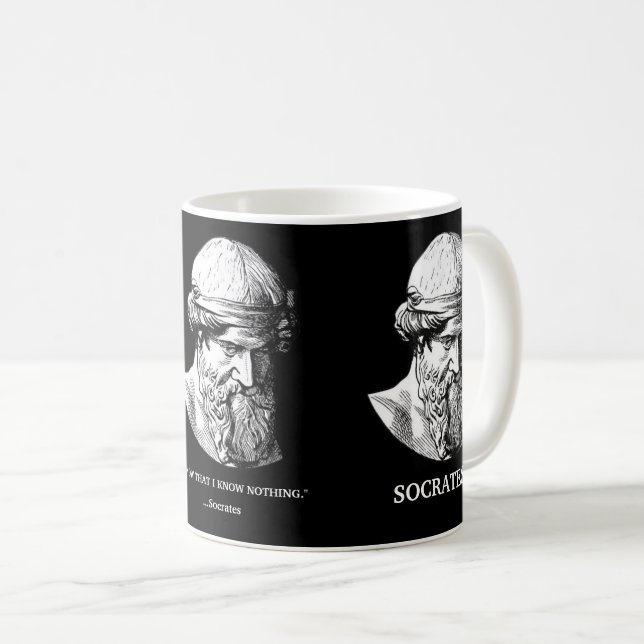 Mug cadeau Socrate "Ne rien savoir" (Devant droit)