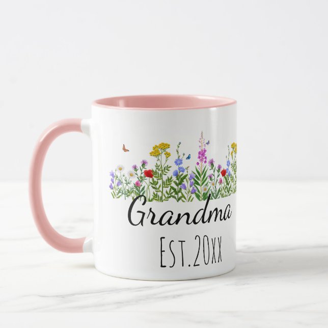 Mug Cadeaux d'annonce de bébé grand-mère florale Ét 20 (Gauche)
