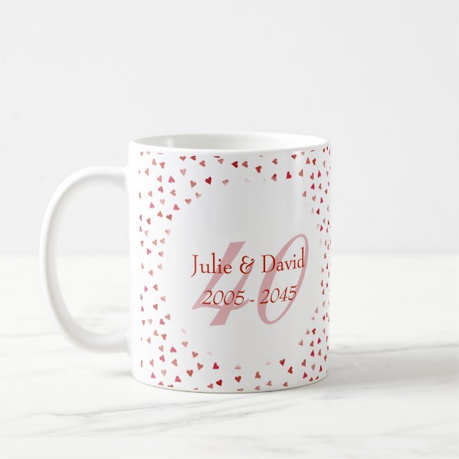 Mug Cadeaux de 40 ans de mariage - Rubis coeurs confet (Gauche)