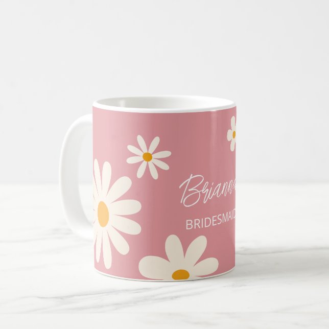 Mug Cadeaux de demoiselle de Bridesmaid rétro margueri (Devant gauche)