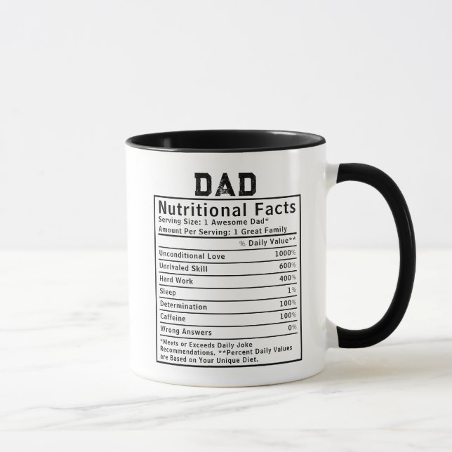 Mug Cadeaux de fête des pères Faits nutritionnels pour (Droite)