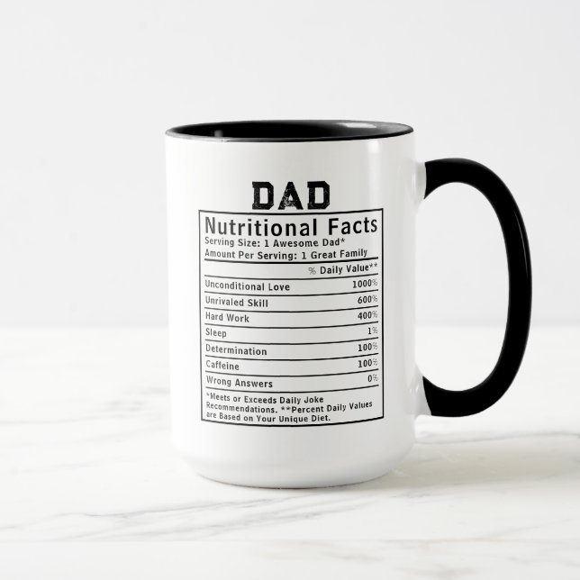 Mug Cadeaux de fête des pères Faits nutritionnels pour (Droite)