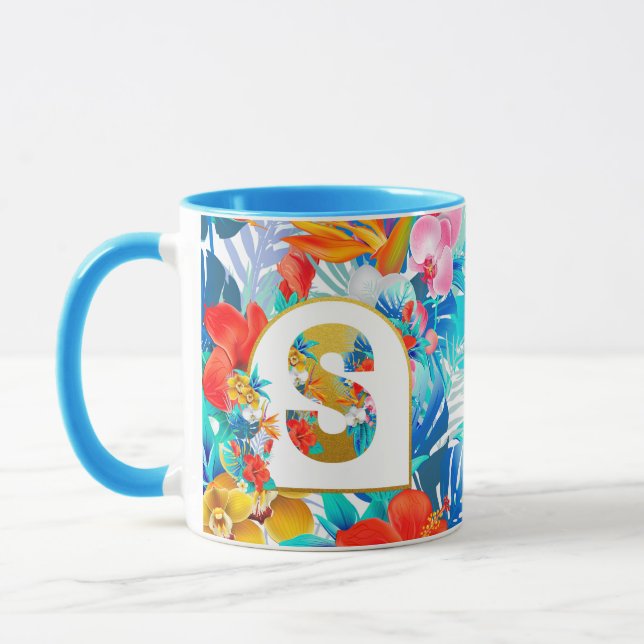 Mug Cadeaux de mariage de fleurs tropicales Demoiselle (Gauche)