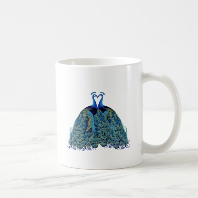 Mug Cadeaux de mariage de paons vintage s'embrassant (Droite)