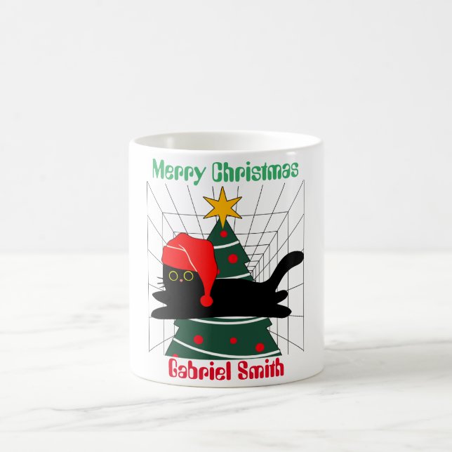 Mug cadeaux de Noël de chat, nom personnalisé (Centre)
