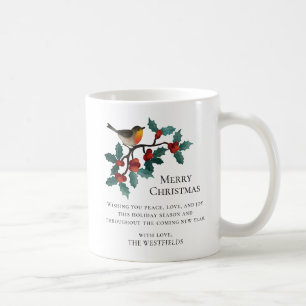 Mug Cadeaux de Noël oiseaux d'hiver baies de houx