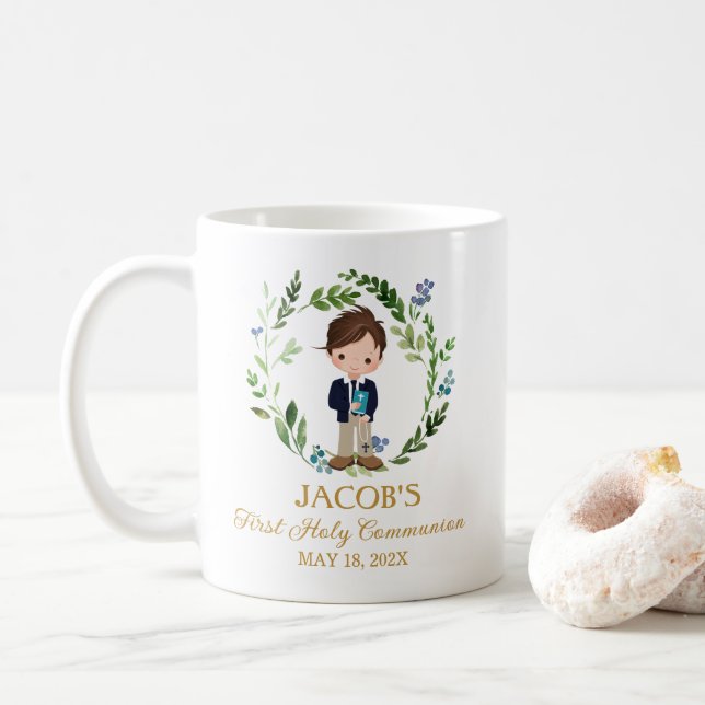 Mug Cadeaux de première communion garçon Couronne de v (Avec donut)