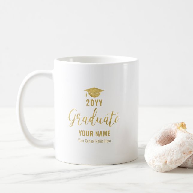 Mug Cadeaux de Remise des Diplômes Moderne 2022 Or (Avec donut)