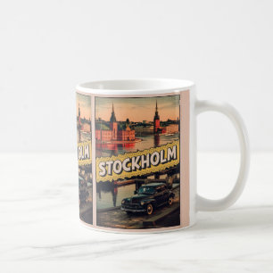 Mug cadeaux de voyage vintage bande dessinée stockholm
