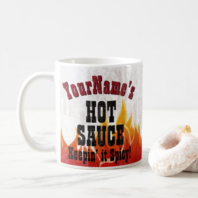 Mug Cadeaux Flames Vintages Sauce chaude personnalisée (Avec donut)