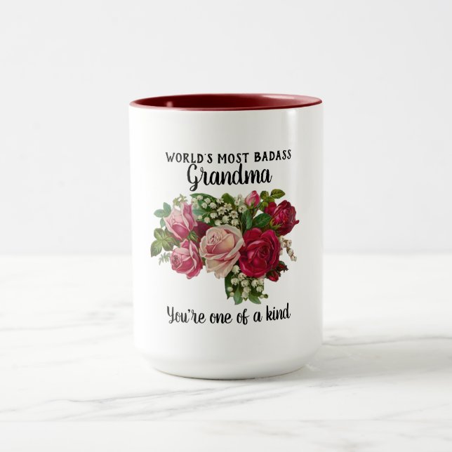 Mug Cadeaux grand-mère - Badass Un d'un genre - Floral (Centre)