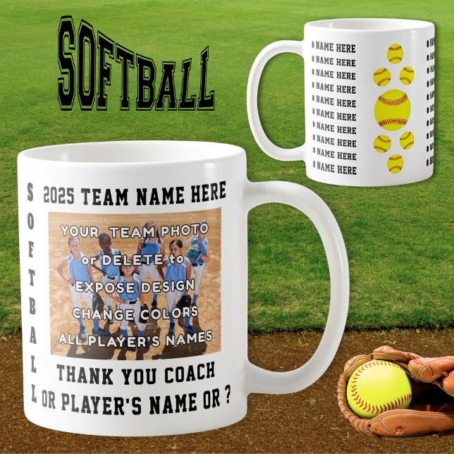 Mug Cadeaux pour les entraîneurs ou les joueurs de sof (Gift ideas for softball coaches. Softball senior gifts or Softball Team gift ideas. Softball mugs.)