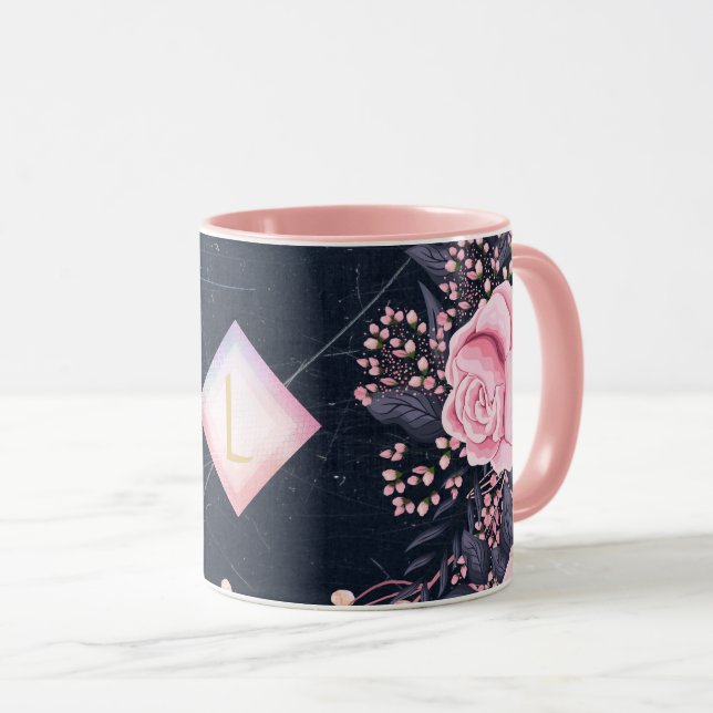 Mug Cadeaux Princesse Rose Or Rose Navy Monogramme Lil (Devant droit)