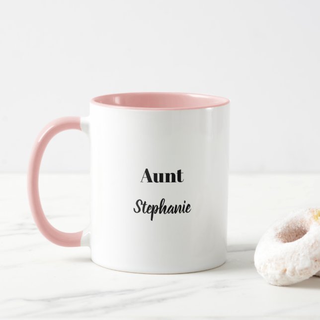 Mug Cadeaux Tante Nom personnalisé Rose Noir Blanc Cut (Avec donut)