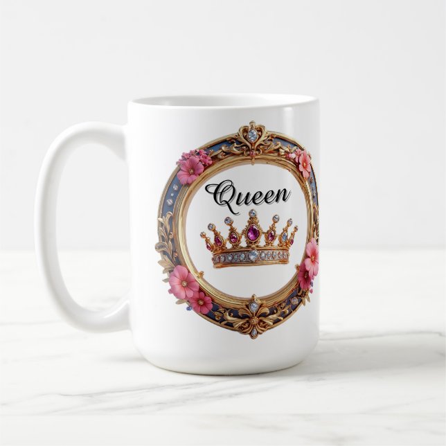 Mug Cadre Couronne Royale Avec Diamants Et Bordure Flo (Gauche)