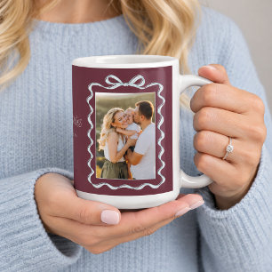 Mug Cadre de 2 photos de Noël avec ruban bleu givré de