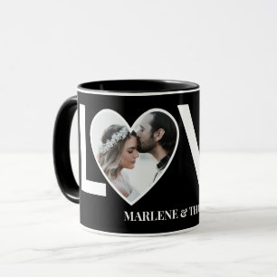 Mug Cadre de cœur noir avec photo personnalisée pour f