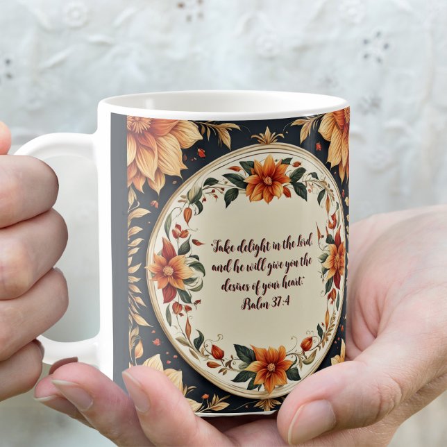 Mug Cadre de fleurs d'automne Verset personnalisable (Créateur téléchargé)