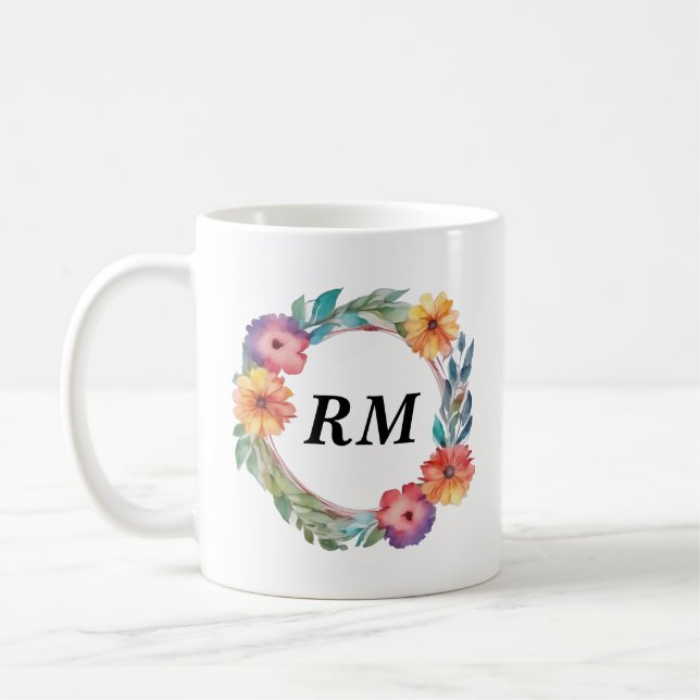 Mug Cadre de fleurs rondes aquarelles colorées (Gauche)