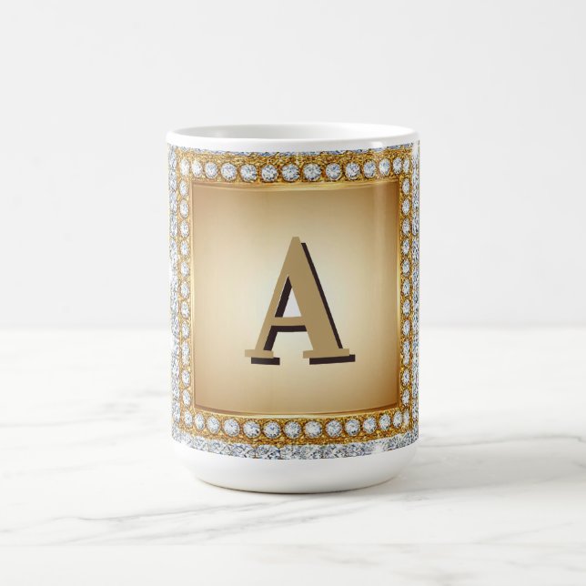 Mug ✨ Cadre de monogramme de nom en or diamant ✨ (Centre)