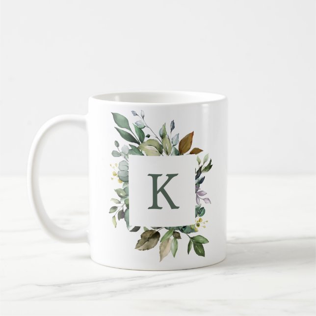 Mug Cadre de verdure botanique élégant avec monogramme (Gauche)