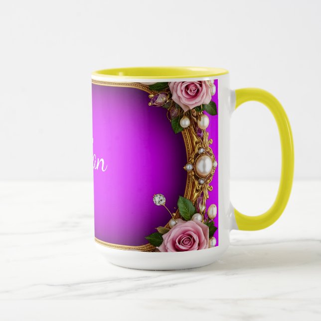 Mug Cadre doré avec roses élégantes et perles (Droite)