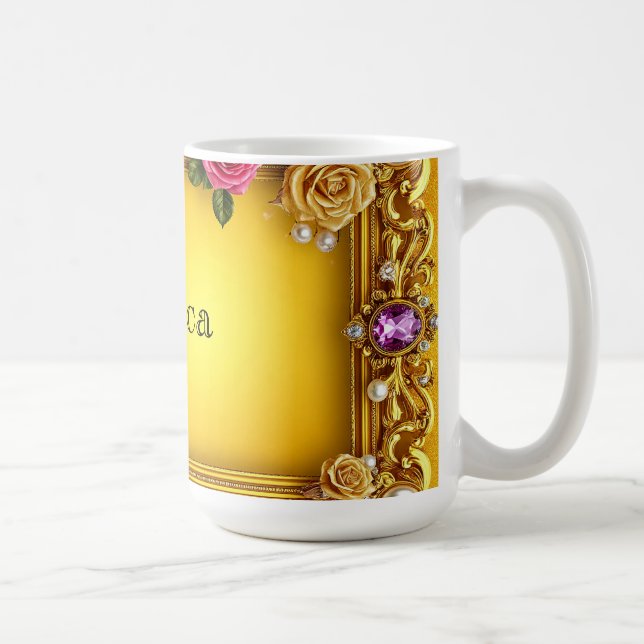 Mug Cadre doré avec roses élégantes et perles (Droite)