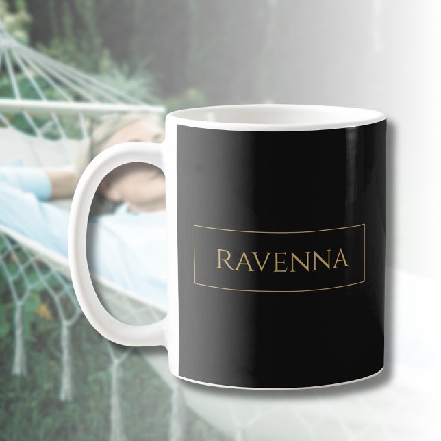 Mug Cadre doré Nom personnalisé Luxe noir profond (Créateur téléchargé)