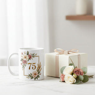 Mug Cadre doré personnalisé Shabby Chic Floral 75e ann