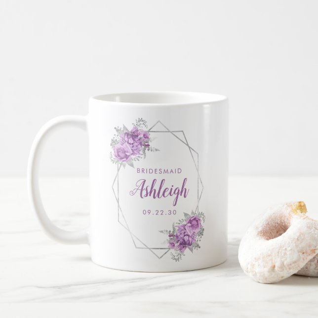Mug Cadre en argent géométrique de la lavande de Bride (Avec donut)