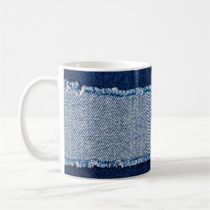 Mug Cadre en tissu jean bleu Denim. Dénim bleu fleur