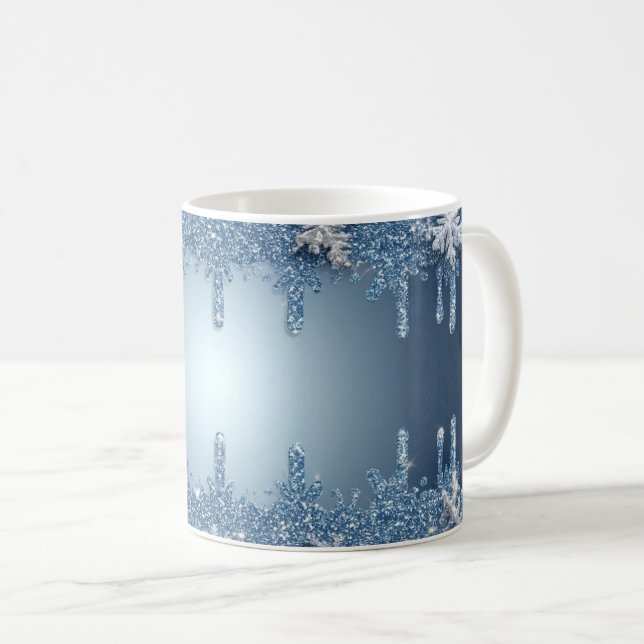 Mug Cadre flocon de neige bleu pailleté avec glaçons (Devant droit)
