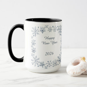 Mug cadre flocons de neige bleus nouvel an 2026 Nom pe
