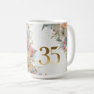 Mug Cadre floral avec numéro 35 pour l'anniversaire