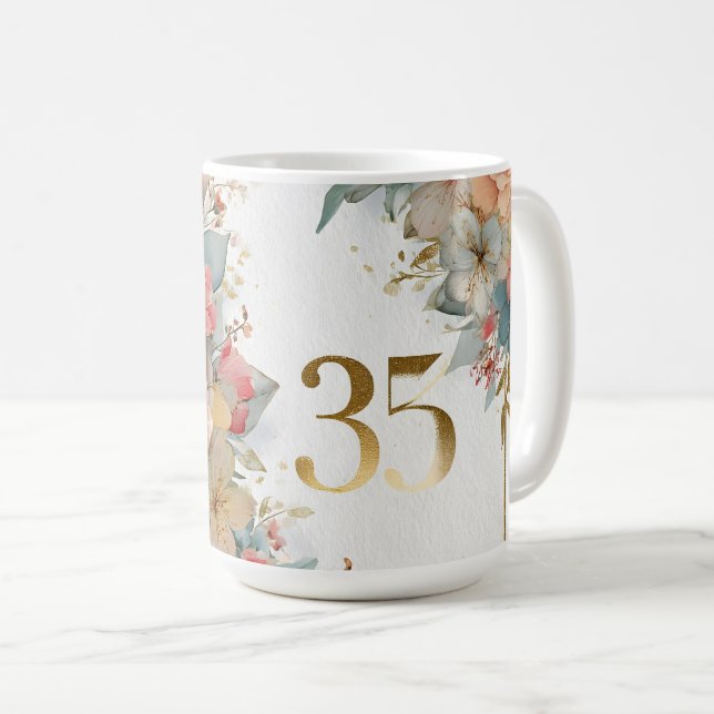 Mug Cadre floral avec numéro 35 pour l'anniversaire (Devant droit)