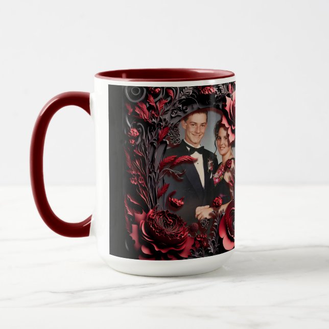 Mug Cadre floral noir et rouge 3D sculpté (Gauche)