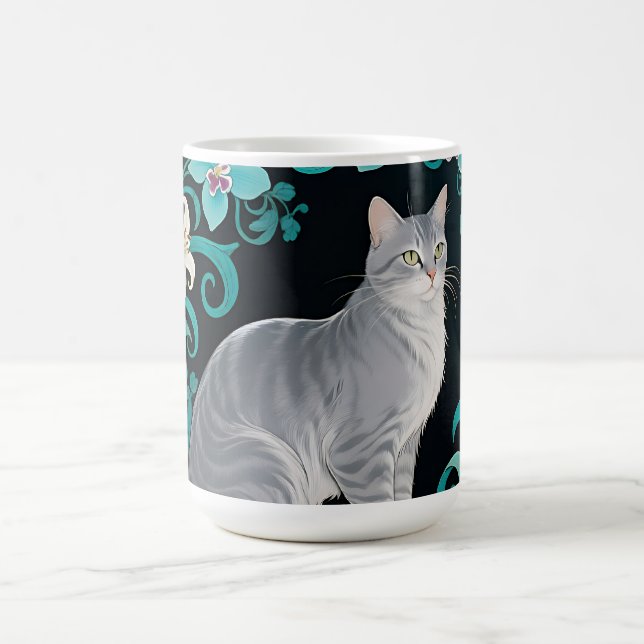 Mug Cadre floral orné chat gris (Centre)