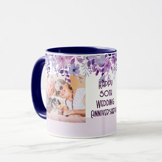 MUG CADRE FLORAL SIMPLE 50E ANNIVERSAIRE DE MARIAGE (Devant gauche)