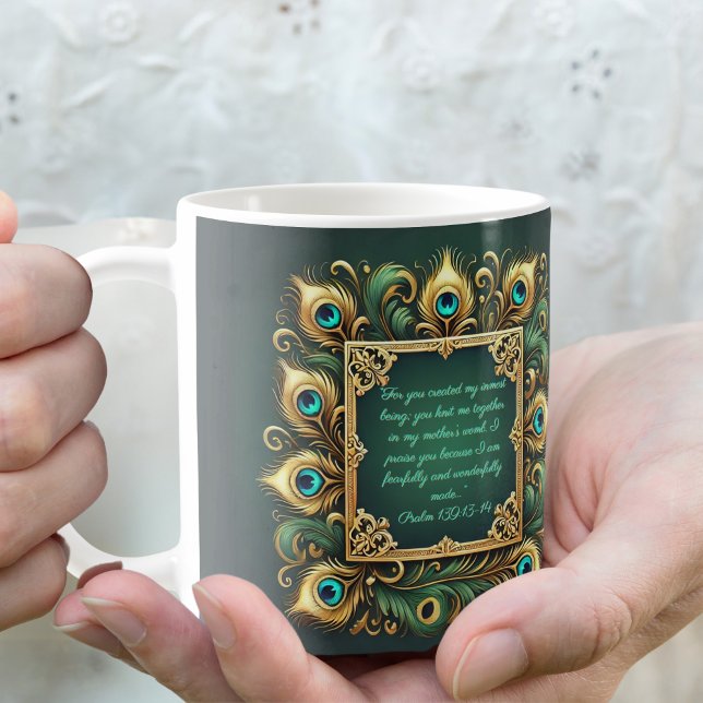 Mug Cadre Paon Vert Or Personnalisable  (Créateur téléchargé)