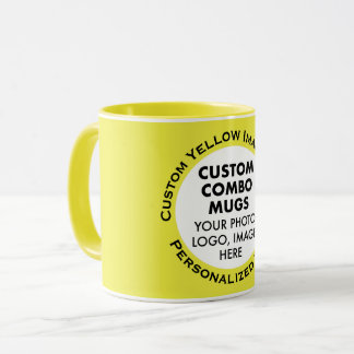 Mug Cadre photo rond + texte jaune combinaison personn