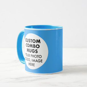 Mug Cadre Rond 2 x Logo Photo Bleu Clair Combo Personn