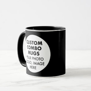 Mug Cadre Rond 2 x Logo Photo Noir Combo Personnalisé