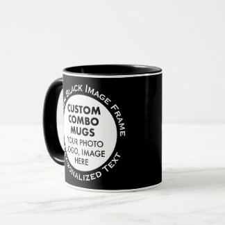 Mug Cadre Rond 2 x Photo + Texte Noir Combo Personnali