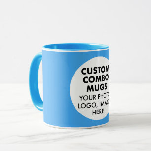 Mug Cadre Rond Logo Photo Bleu Clair Combo Personnalis