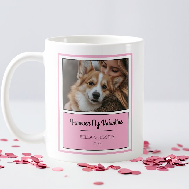 Mug Cadre rose moderne Chien personnalisé Saint Valent (Modern Pink Frame Personalized Dog Valentine's Day Coffee Mug)