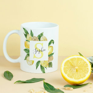 Mug Cadres et Feuilles de citrons jaunes modernes avec